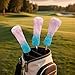ELEQIN Pink Blue Golf Club Head Covers, Golf Head Covers for Hybrid, Easy Put On Easy Remove Sleeve Leather Headcovers, Sports Outdoors Accessories for Daily Travel