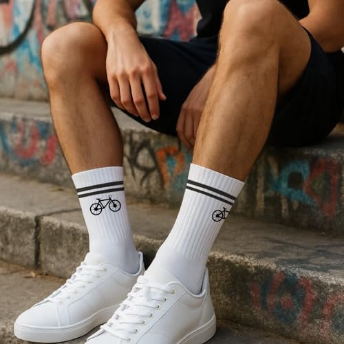 PIujsym Geschenk Fahrradliebhaber Set - Rennrad Socken Mit Fahrrad Motiv, Inkl. Schlüsselanhänger & Geschenktaschen – Lustige Socken, Perfektes Fahrrad Geschenk, Für Sportsocken & Tennissocken