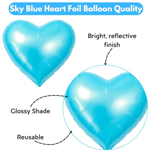 Image of Pack of 20 Heart Balloons for Happy Birthday Decoration Sky Blue Kit Baby Boys Girls Kids Men Women Car Boot Living Room Heart Shaped Foil Balloon Set Items