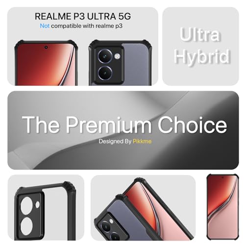 Image of Pikkme Back Cover for Realme P3 Ultra 5G | Ultra Hybrid Shockproof Case | Full Camera Protection | Raised Edges | Clear Transparent Bumper Case (Black)