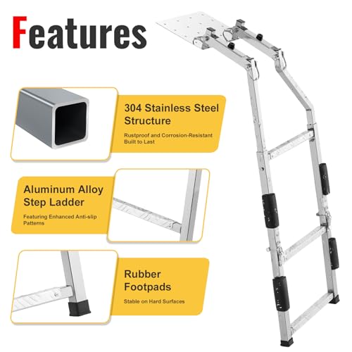 Image of Tailgate Ladder for Pickup Trucks Bed Universal Fit - Rust-proof Stainless Steel Truck Step Adjustable to 41 inch, Foldable Ladder&Non-Slip Aluminium Steps, Steel Self Drilling Screws, Straps & Bumper Pad