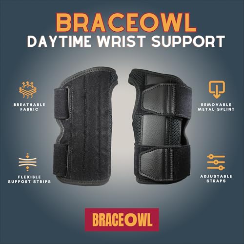 BRACEOWL-Carpal Tunnel Wrist Brace for Work, Daytime Adjustable Wrist Support with Splint for Typing, Gaming, Sports, Pain Relief For Arthritis, Tendonitis, Men, Women, Right Hand Standard