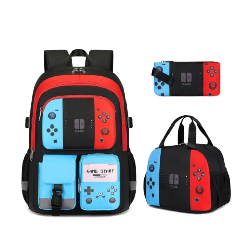 Image of 3PCS Boys Backpack for School Kids Schoolbag Teens Book Bag | Teen Boys Elementary Middle School Backpack College Student Bookbag with lunch box Children Waterproof Laptop Bag