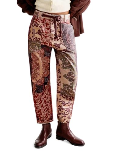 Kedera Womens Baggy Barrel Jeans Low Rise Drawstring Pants Wide Leg Mixed Print Denim Pant Boyfriend Loose Cropped Jeans