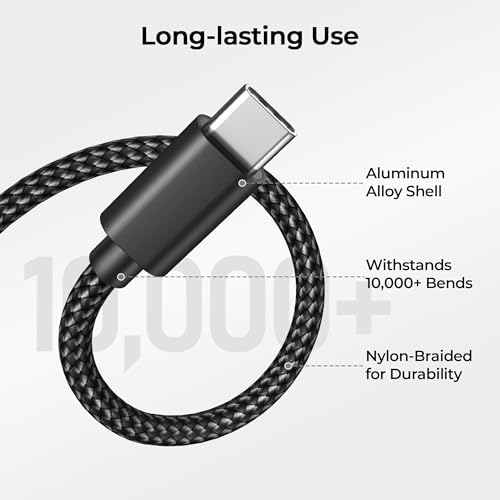 Basesailor for iPhone 17 16 Pro Max Charger Cord,USB to USB C Cable,Type C Charging Power Cord for Apple 17e 15 iPad 10 Air 4 5,Samsung Galaxy S26 S25 S24 S23,Black,2Pack 3.3FT(1M) — view 2
