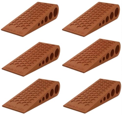 Image of Door Stoppers for Bottom of Door Premium Floor Rubber Door Stop Wedge Made in USA Heavy Duty Honeycomb Design for Carpet, Tile, Ideal for Home, School, Commercial,Coffee 6 Pack