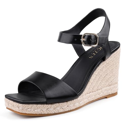 BCTEX COLL Women's Platform Wedge Espadrilles Sandals Comfortable Open Toe Ankle Strap Summer Casual Shoes Brown Black Nude