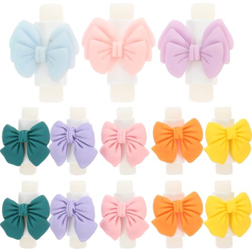 Bowknot Cable Protectors 10 Pairs Soft Silicone Cord Sleeves Mixed Colors Data Charging Cable Protection and Organizer for Phone Laptop USB