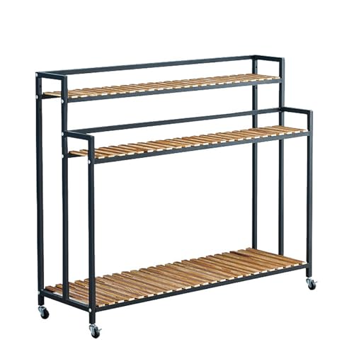 Metal Garden Potting Bench with 3-Tier Plant Stand Rolling Ironwork Table for Outdoor Use Versatile Potting Table with Wheels for Patio & Balcony (80cm)