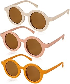 FRIUSATE 3 Pcs Baby Sunglasses, Kids Round Sunglasses UV 400 Glasses Classic Retro Sunglasses Eyewear for Girls Boys Age 1-8