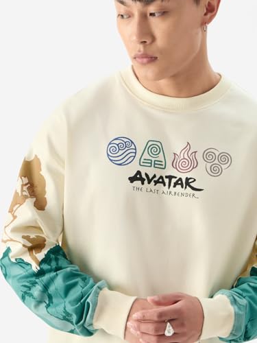Image of The Souled Store Official Avatar: Aang and Appa Round Neck Beige Graphic Print 100% Cotton Oversized Fit Full Sleeve T-Shirts Oversized Men's T-Shirts Graphic Tees Casual Fashion Relaxed Fit Full
