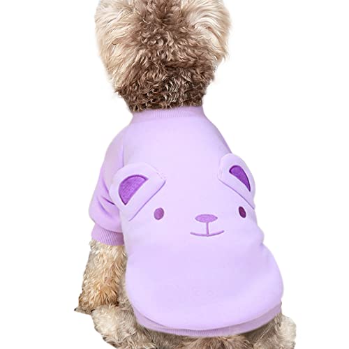 Image of Purple Cute Dog Sweater Soft Winter Clothes for Small Dogs, XS | Classic Purple Knit Pullover, Fall Winter Outfit, Elastic Cuffs, Holiday Party Matching, Machine Washable Sweatshirt for Pets