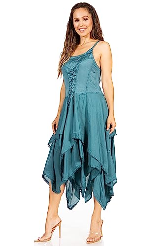 Image of Sakkas Lady Mary Jacquard Corset Style Bodice Lightweight Handkerchief Hem Dress