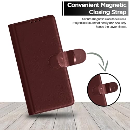 Image of Brown Leather Finish Protection Flip Case Cover for Vivo Y33T / Y33S | Y21 / Y21A / Y21S / Y21e / Y21G | Magnetic Closure, Stand Feature, Card Slots - Light Weight Design (Brown)