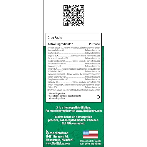 Medinatura 1001477 Bhi Migraine Natural Headache & Migraine Relief 17 Powerful Multi-Symptom Homeopathic Active Ingredients - Non-Drowsy Remedy Helps Relieve Pain, Tension & Throbbing In Head, Eyes & Neck - 100 Tablets thumb #1