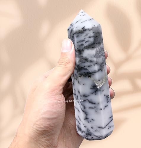 Image of Amazing Gemstone Large Dendrite Opal Crystal Towers ~ Natural Healing Crystal Point Obelisk for Reiki Healing and Crystal Grid (5.5 inch to 6 inch INCH)