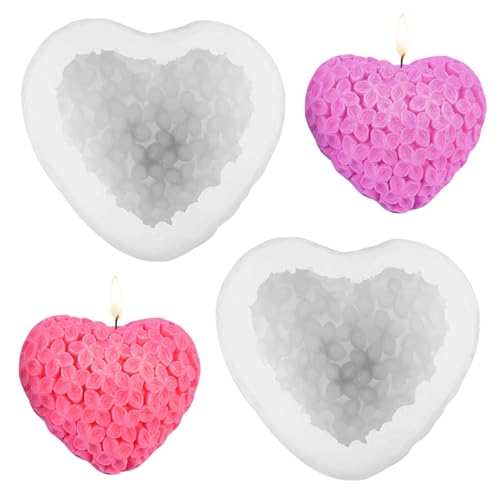 2 Stück Silikonform,Liebe Herzform 3D Herz Seifenform Kuchen Form Herz Silikonform aus Epoxidharz Für DIY Handgemachte Seifen-Fertigkeiten Silikon Herz Anhänger Formen