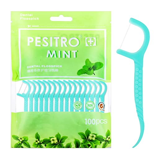 100 Pcs Dental Floss Disposable Floss Sticks Dental Portable Toothpicks Sticks Interdental Cleaning Tool for Travel Home Office Restaurant (Blue)