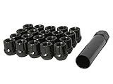 20pcs UberTechnic Black Spline Drive Lug Nuts (12x1.5 Threads, 0.85 inch Length) - Open End Cone Acorn Taper Seat - Includes 1 Socket Key Tool - Fits Acura Chevy Honda Lexus Mazda Toyota Hyundai Tuner