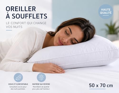 L22G Oreillers de Lit à Soufflets Lot de 4 Premium 50x70 cm Respirant et Moelleux, pour Toutes Positions de Sommeil Blanc (4) – vue 4