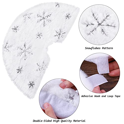 URATOT 2 Pack 15 Inches Christmas Tree Skirt Mini White Faux Fur Plush Xmas Tree Skirt White with Silver Snowflake Tree Mat for Xmas Party Indoor Outdoor Holiday Tree Decoration by URATOT - Image 3
