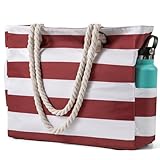 Clothirily Beach Bag for Women - Large Beach Tote Bag, Waterproof Sandproof Beach Bag with Zipper, Large Swim Pool Beach Tote, Red