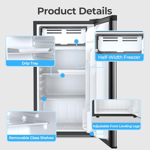 Antarctic Star 3.2 Cu.Ft. Mini Fridge with Freezer, Small Refrigerators with Adjustable Thermostat, Low Noise, Energy Saving, Compact Refrigerators for College Dorm, Office, Apartment, Stainless Steel by Antarctic Star - Image 5
