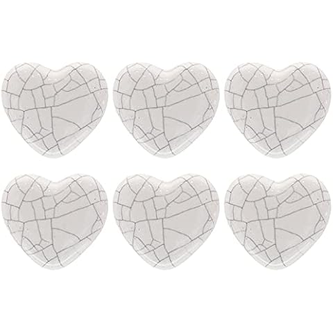 ETHNICITI 6 pcs White Crackle Heart Ceramic Door Knobs Vintage Shabby Chic Cupboard Drawer Pull Handles Cover