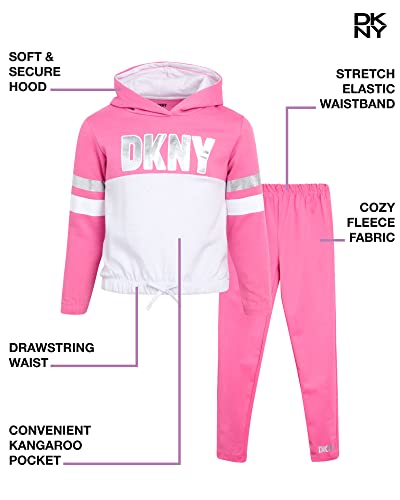 Dkny Girls' Leggings Set - 2 Piece Fleece Pullover Sweatshirt And Stretch Leggings, Size 8, Wild Orchid/White #TOP1