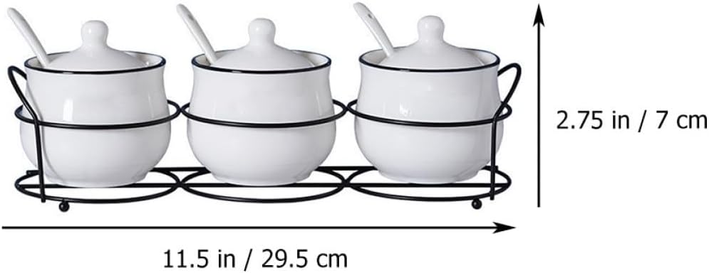 4 Piece Ceramic Kitchen Condiment Pots for Seasonings and Spices