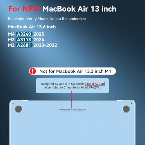 Image of BlueSwan for MacBook Air 13 inch Case M5 2026 2025-2022 M4 M3 M2 A3449 A3240 A3113 A2681, 100% Match Official Color, Scratch Resistant Air 13.6 Hard Shell Protective Laptop Cover, Matte Sky Blue Clear