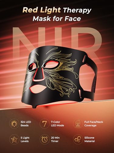 Image of 7-in-1 Red Light Therapy for Face & Neck, Skin-Friendly Silicone Red Light Therapy Mask with 324 LEDs, 5 Brightness Levels & 20 Mins Timer, Led Face Mask Light Therapy for Home & Travel