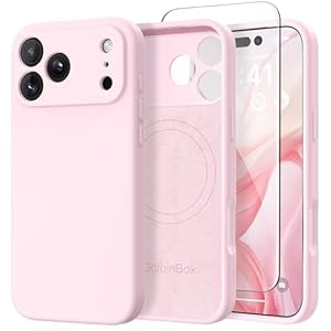 GolbinBox Magnetic for iPhone 17 Pro Max Case, Compatible with MagSafe, [Full Camera Protection] [Screen Protector], Silicone Shockproof Phone Cover with Anti-Scratch Microfiber Lining, Chalk Pink