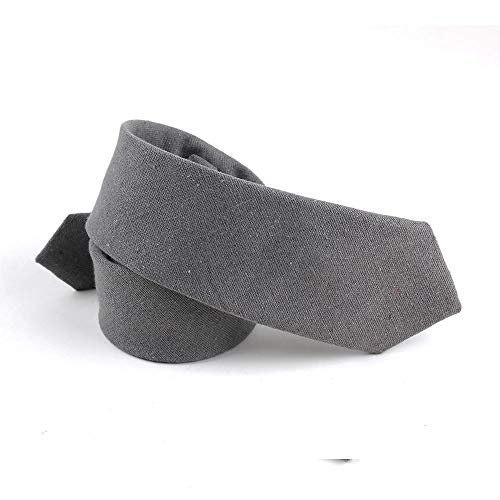 Image of Elfeves Men's Skinny Solid Color Tie Causal Cotton Linen Narrow Slim cut Necktie