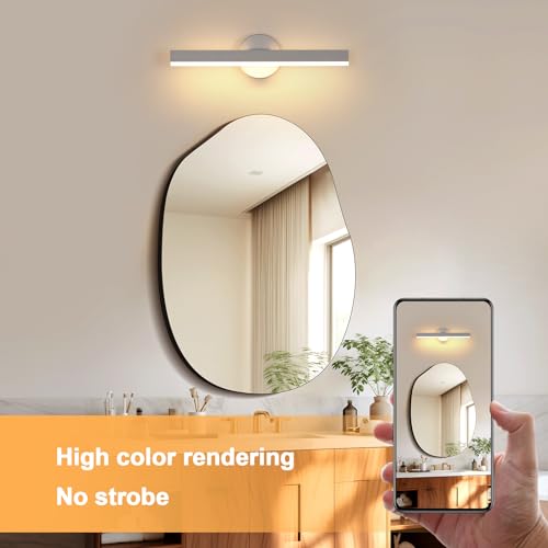 Riserva LED Badezimmer Spiegelleuchte 12W, 300° Drehbar LED Spiegellampe, Wandlampe Innen 3000K Warmweiß,Eisen Wandlicht Weiß Wandleuchte für Schlafzimmer, Wohnzimmer, Flur, Schminktisch Schrank