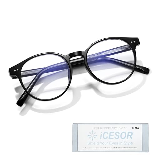 Icesor Round Clear Blue Light Blocking Muses Style Glasses Preppy