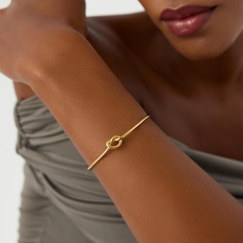 Turandoss Gold Knot Bangle Bracelets for Women - Dainty 18K Gold Plated Cuff Bangle Bracelets for Women Trendy Adjustable Love Knot Cuff Bracelet Jewelry Gifts - image 3