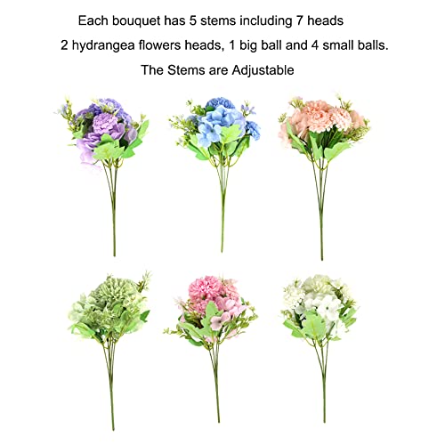 Paper Spiritz Realistic Artifical Bouquet Flowers Silk Hydrangea Fake Flowers 6 Faux Flowers Bulk Inddor Outdoor For Bridal Shower Wedding Home Party Centerpiece Table Living Room Decorations #TOP1
