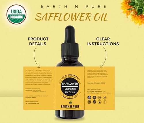 Image of Earth N Pure Safflower Oil for Body Massage, Skin Care, Nails and Hair Growth | 200 ML
