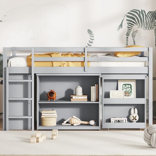 Twin Size Loft Bed with Desk and Storage