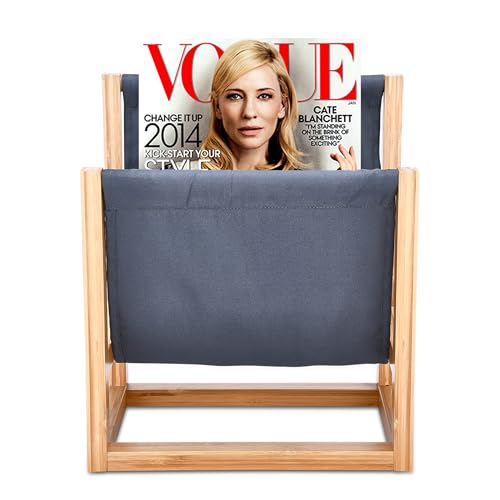 Pfotenolymp Zeitschriftenhalter Ordner, Tisch- oder Bodenständer, Magazinhalter, Zeitungsständer - Stehsammler - Zeitschriften Aufbewahrung - buchhalter - aus Holz und Stoff - Braun und Blau