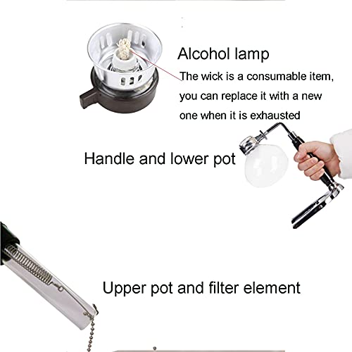 XFZJCHAP Siphon Glass Pot,Pot Syphon Coffee Maker,Coffee Machine Filter 3-5 Cup,Syphon Maker Vacuum Coffee Maker for Brewing Coffee and Tea with Extended Handle - Image 5