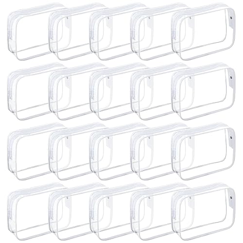 20 Packs Clear Cosmetics Bags for Women Men Waterproof Toiletry Bags PVC Makeup Bags Organizer Case with Zipper for Travel Bathroom (White)