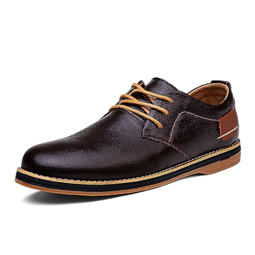 Men's Leather Casual Oxfords Hand Stitching Classic Lace Up Anti-Slip Platform Business Dress Shoes for Wedding Office Driving Walking Shoes