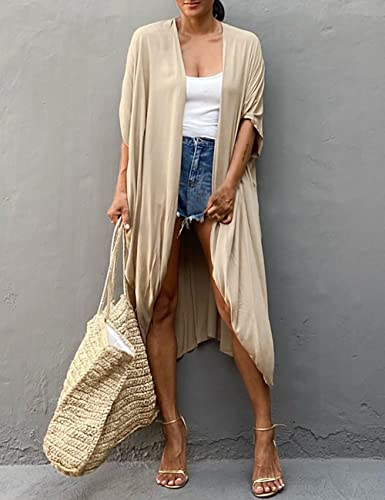 Bsubseach Women Solid Apricot Long Beach Swimsuit Cover Ups for Swimwear Sexy Bikini Beach Kimono Cardigan - Image 3