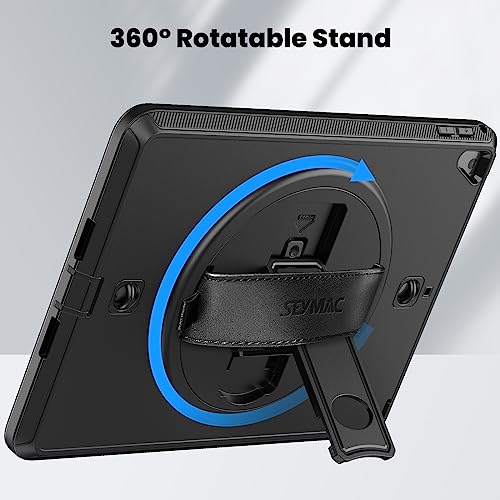 Ipad 5Th/6Th Generation Case Ipad 9.7 Case Seymac Full Protection Ipad Case With Screen Protector Pencil Holder [360 Rotating Hand Strap/Kickstand] Shockproof Case For Ipad Pro 9.7/Ipad Air 2 Black #TOP3