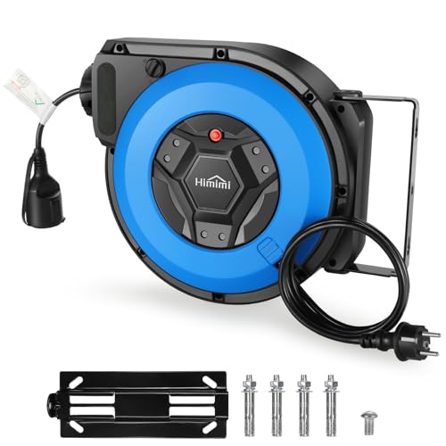 Avvolgicavo elettrico automatico con staffa professionale, 15 m+2 m| prolunga retrattile | 1500 W ~ 3000 W| rotazione di 180°| per interni ed esterni| Bobine per cavo protezione Livello IP44