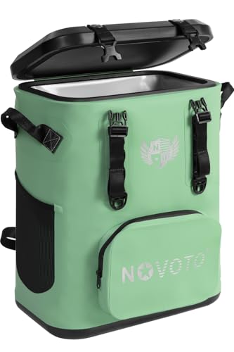 Novoto 30 Can Magnetic Backpack Cooler, Zipperless Soft Cooler Backpack with Wide-Mouth Magnetic Lid, Leakproof Insulated Soft Sided Cooler for Beach, Fishing, Tailgating & Kayak (Mint Green)