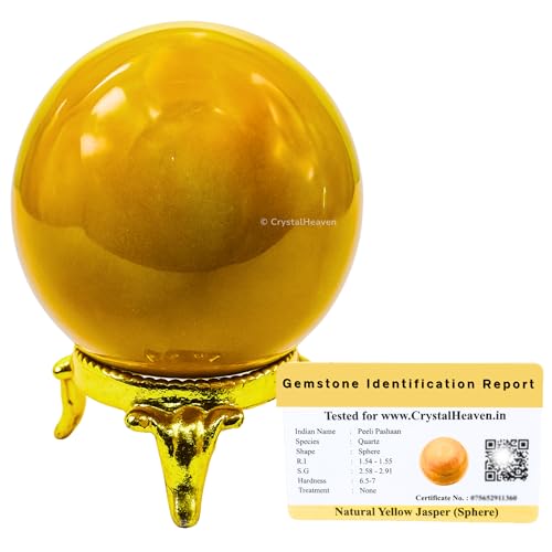 Image of Certified Yellow Jasper Crystal Ball for Meditation - Premium Crystal Vastu Items for Home and Feng Shui Items for Good Luck - Ideal for Pooja Supplies and Spiritual Practices (1.5 inch Inch)