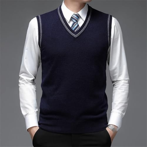Men’s Plain V-Neck Sweater Vest 100% Wool Sleeveless Pullover3